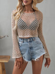 Openwork Flare Sleeve Cropped Cover Up