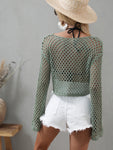 Openwork Flare Sleeve Cropped Cover Up