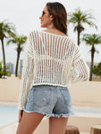 Fringe Trim Openwork Long Sleeve Cover-Up