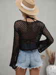 Openwork Flare Sleeve Cropped Cover Up