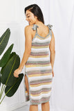 Striped Tie Shoulder Split Cover Up Dress